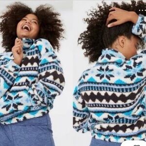 AERIE Offline American Eagle Cloud Sherpa Quarter Zip Pullover Fair Isle Sz XL